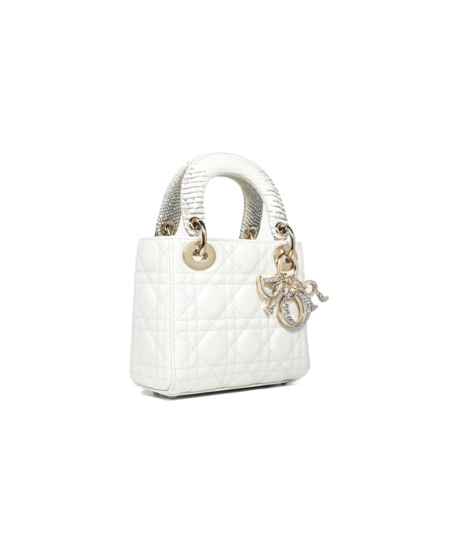 DR Mini Lady DR Bag White Calfskin Python