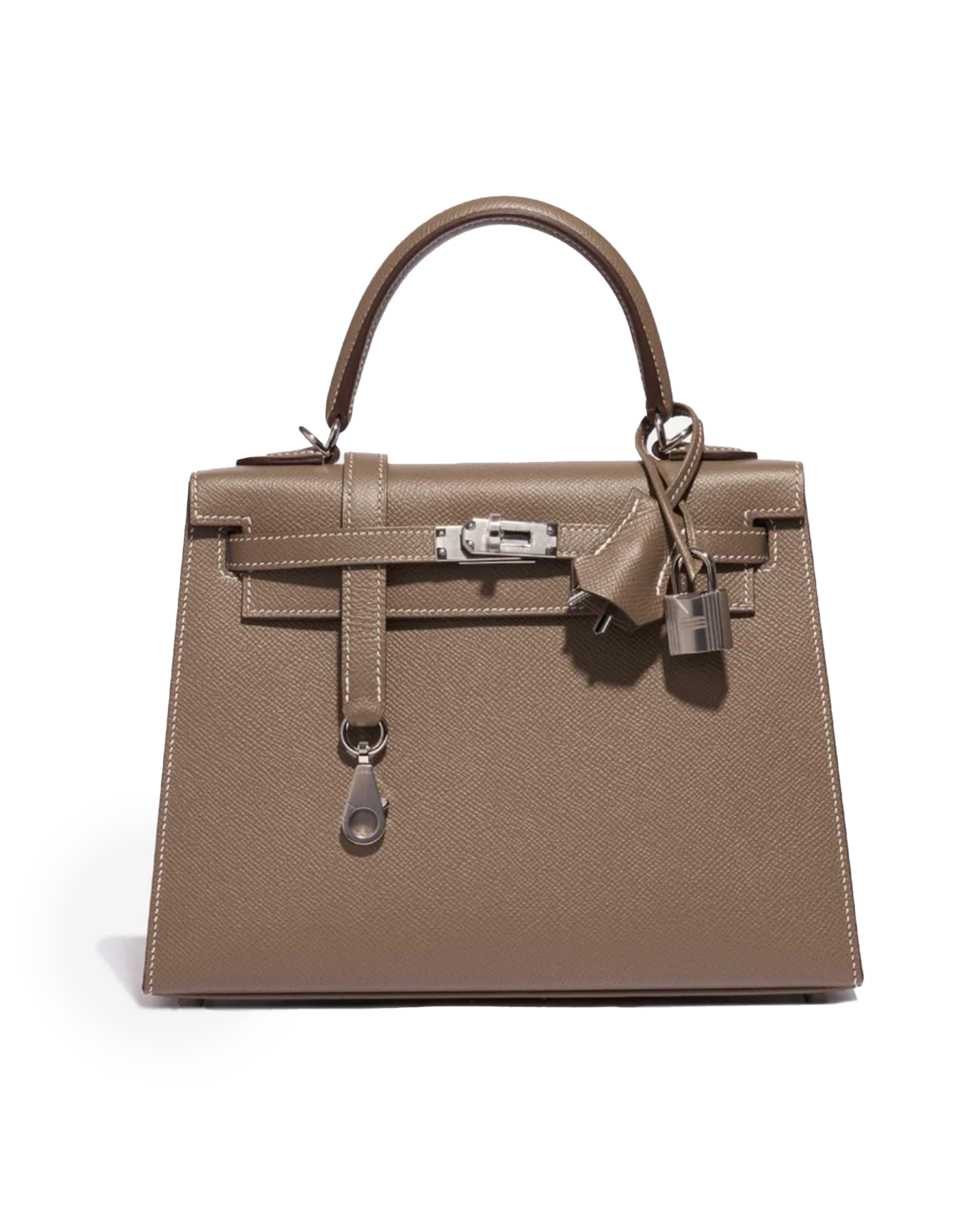 حقيبة هيرمس كيلي 25 ابسوم رمادي بني دافئ بإطارات فضية