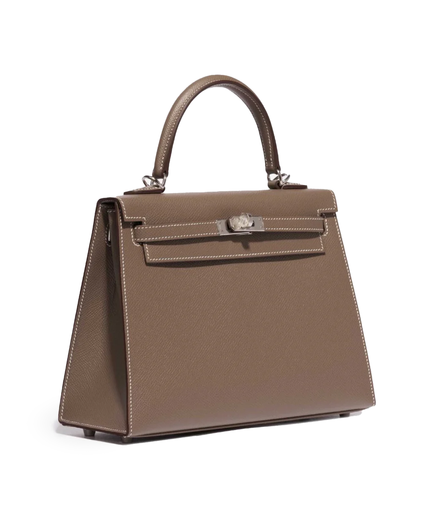 حقيبة هيرمس كيلي 25 ابسوم رمادي بني دافئ بإطارات فضية