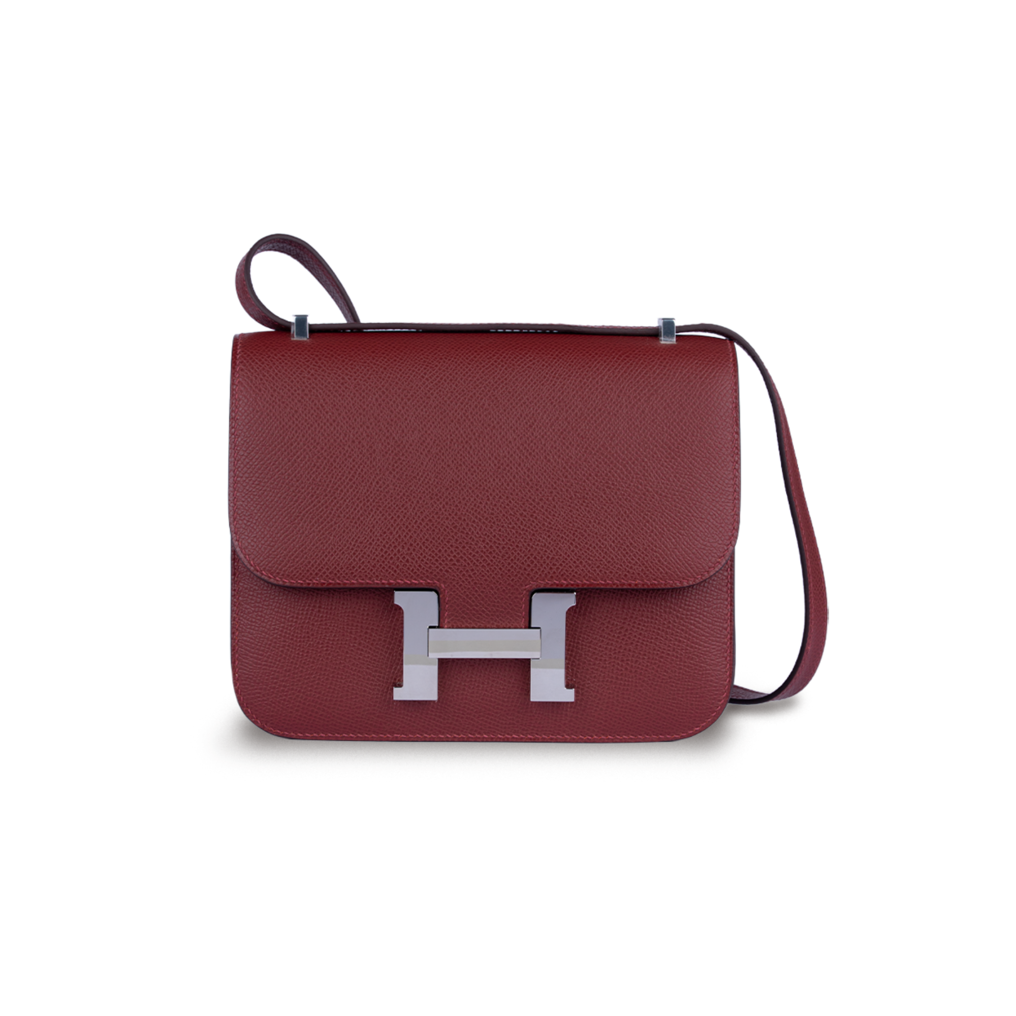 حقيبة هيرمس كونستانس 18 ابسوم أحمر بإطارات فضية