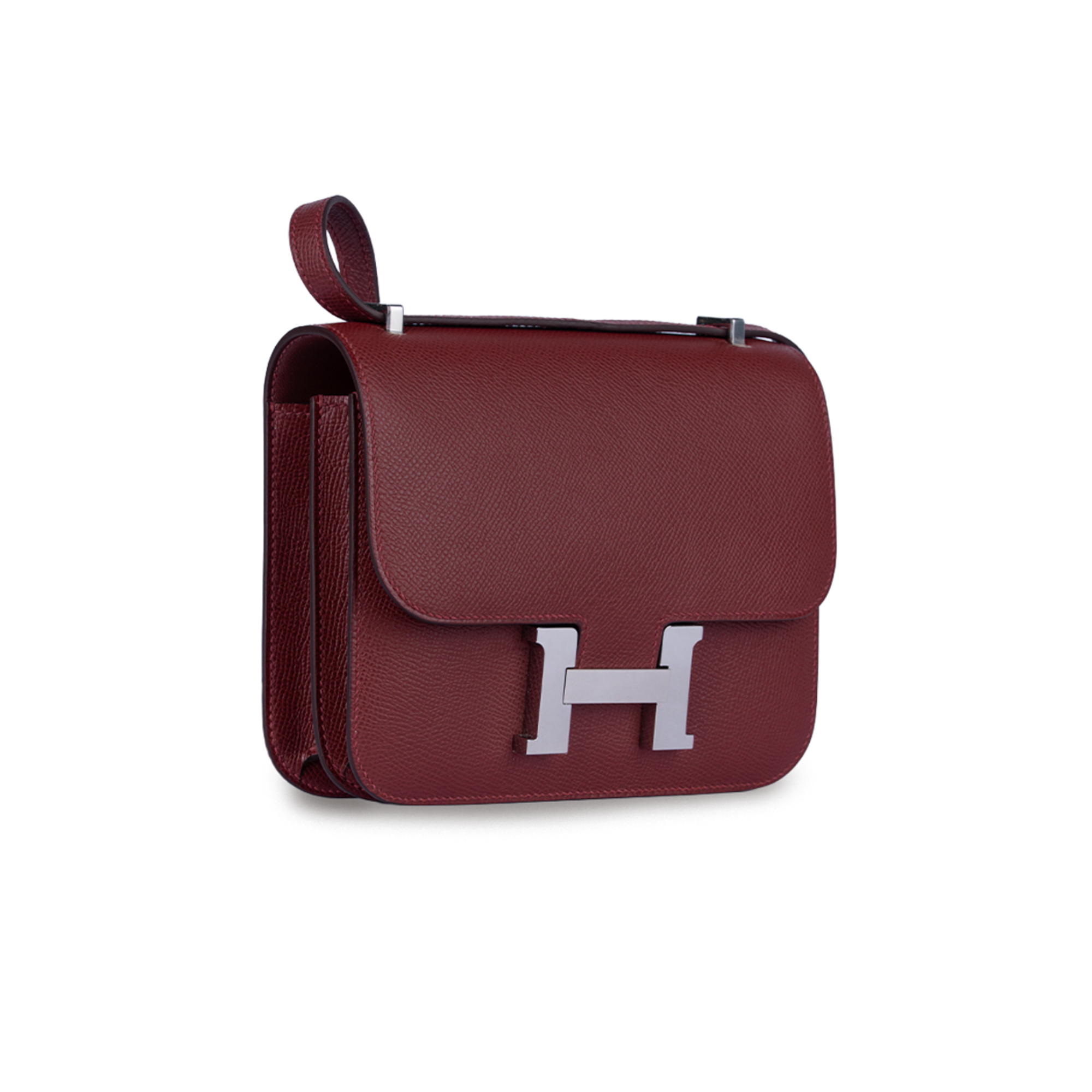 حقيبة هيرمس كونستانس 18 ابسوم أحمر بإطارات فضية