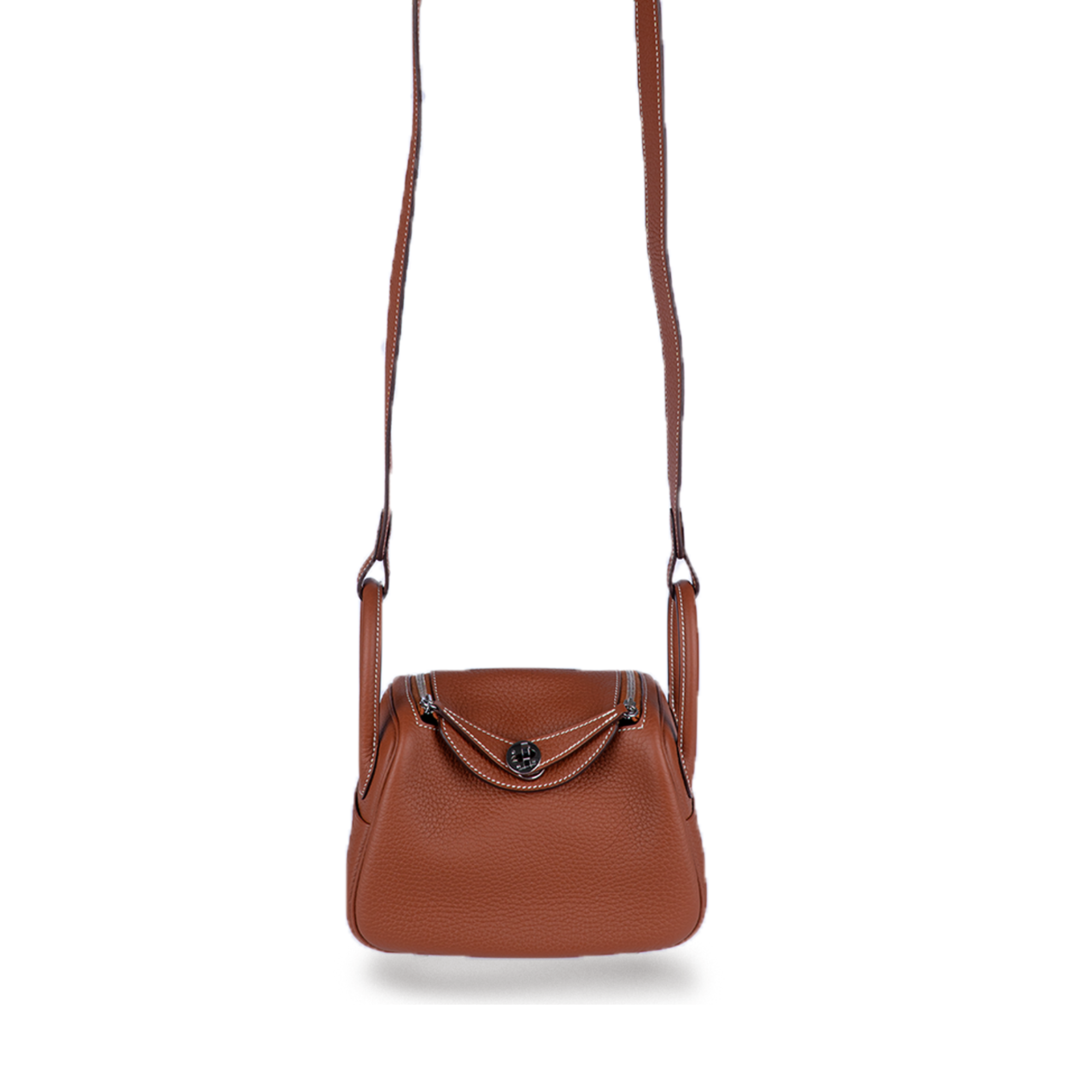 حقيبة هيرمس ليندي 20 ميني بنية بإطارات فضية