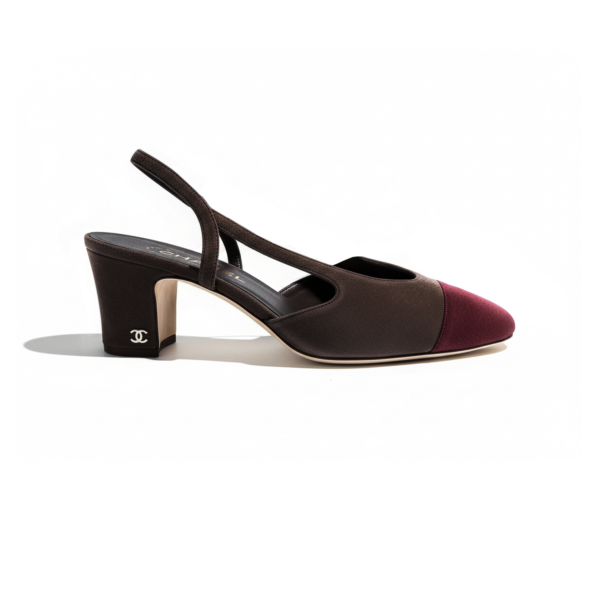 كعب شانيل سلينغباك سويدي عنابي وبني