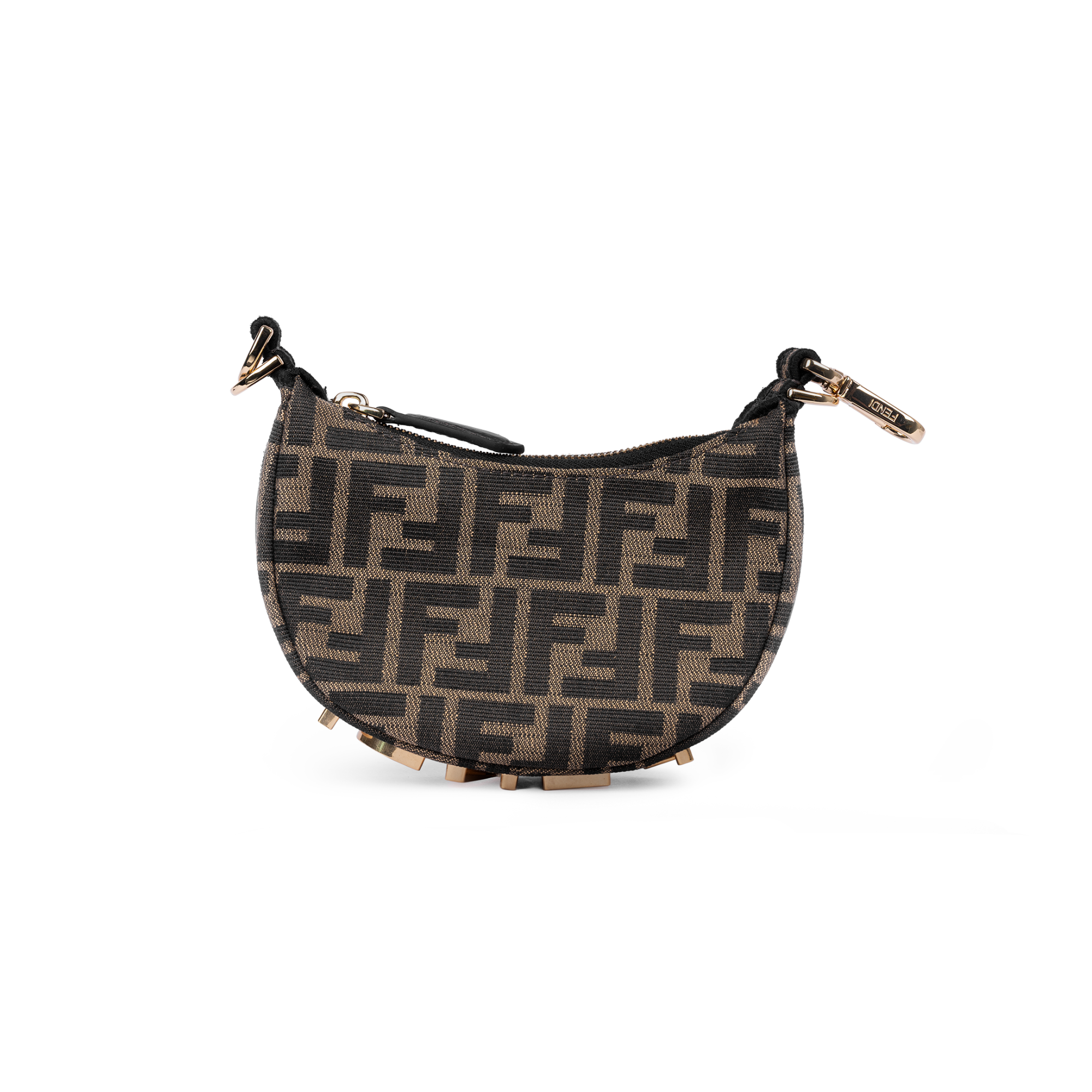 حقيبة فندي نانو غرافي قماش بني مزينة