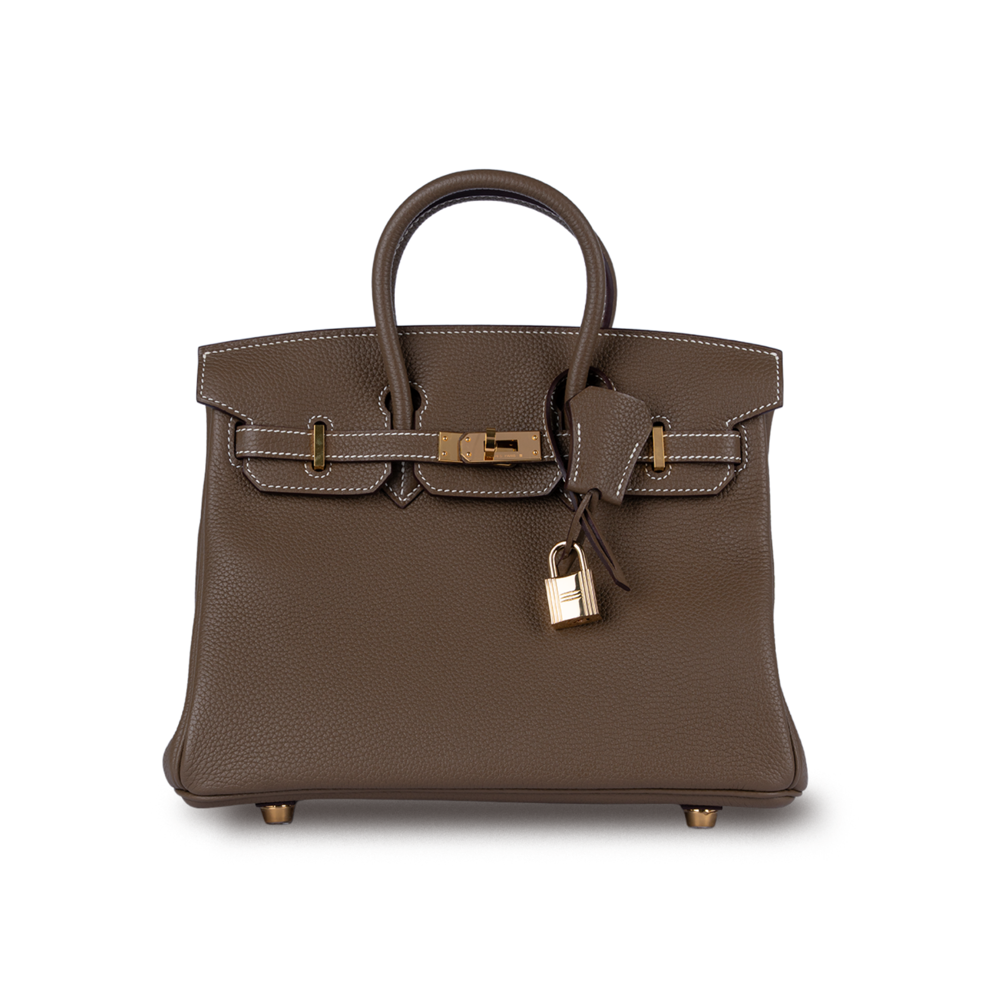 حقيبة هيرمس بيركن 25 رمادي بني دافئ بإطارات ذهبية