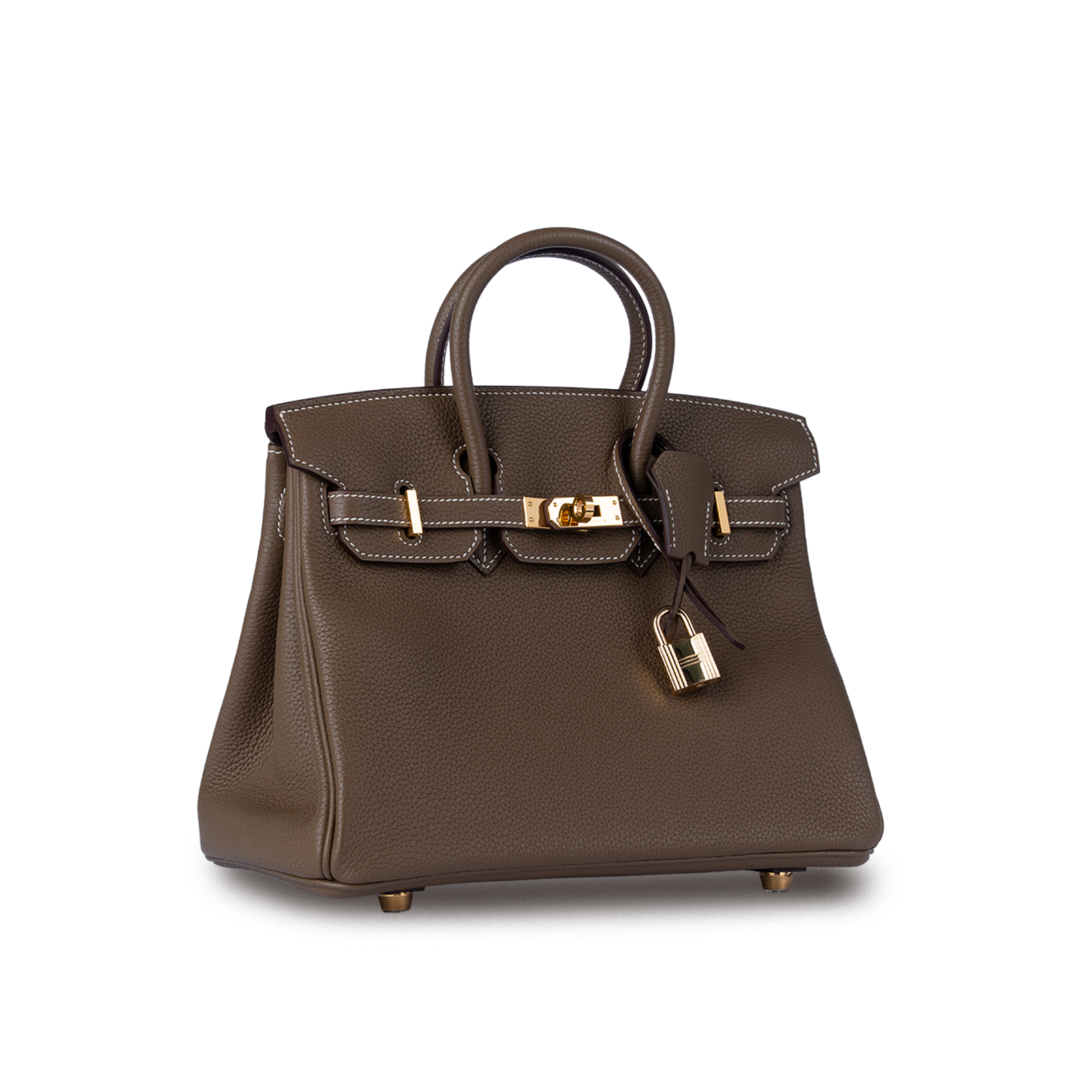 حقيبة هيرمس بيركن 25 رمادي بني دافئ بإطارات ذهبية