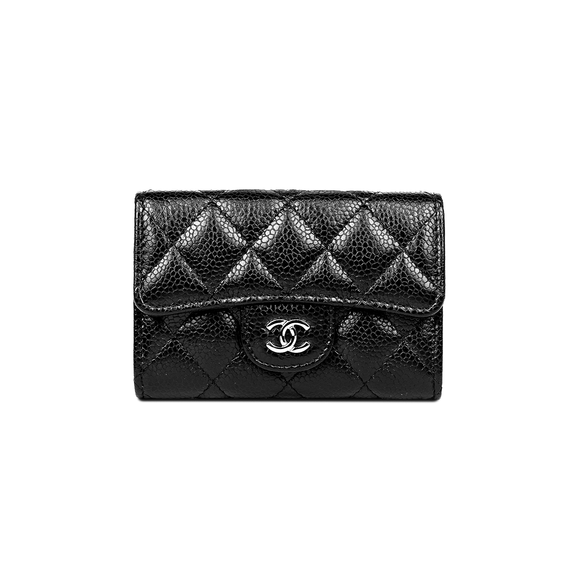 محفظة شانيل كلاسيك كافيار أسود إطارات فضية