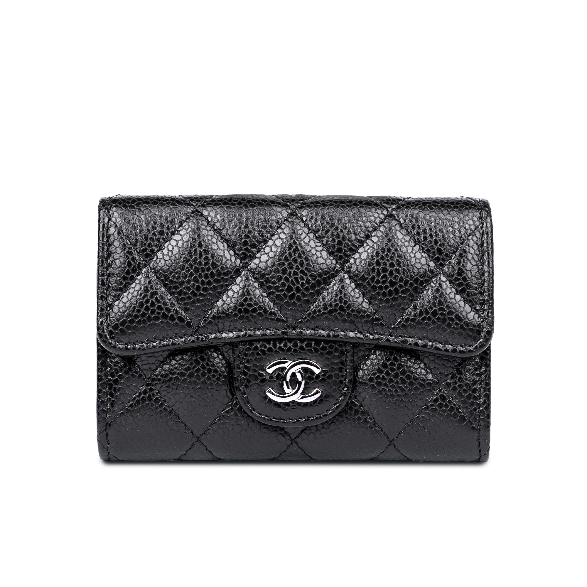 COCO Classic Card Holder Wallet Black Caviar Silver Hardware