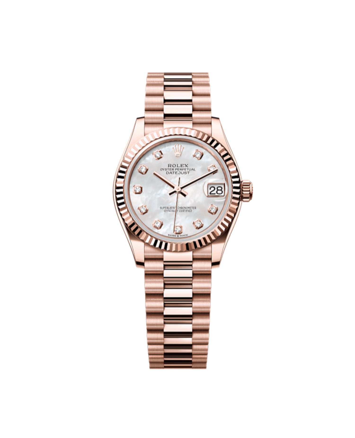 RLX Datejust 31 Oyster, 31 mm, Everose gold, White Mother-Of-Pearl