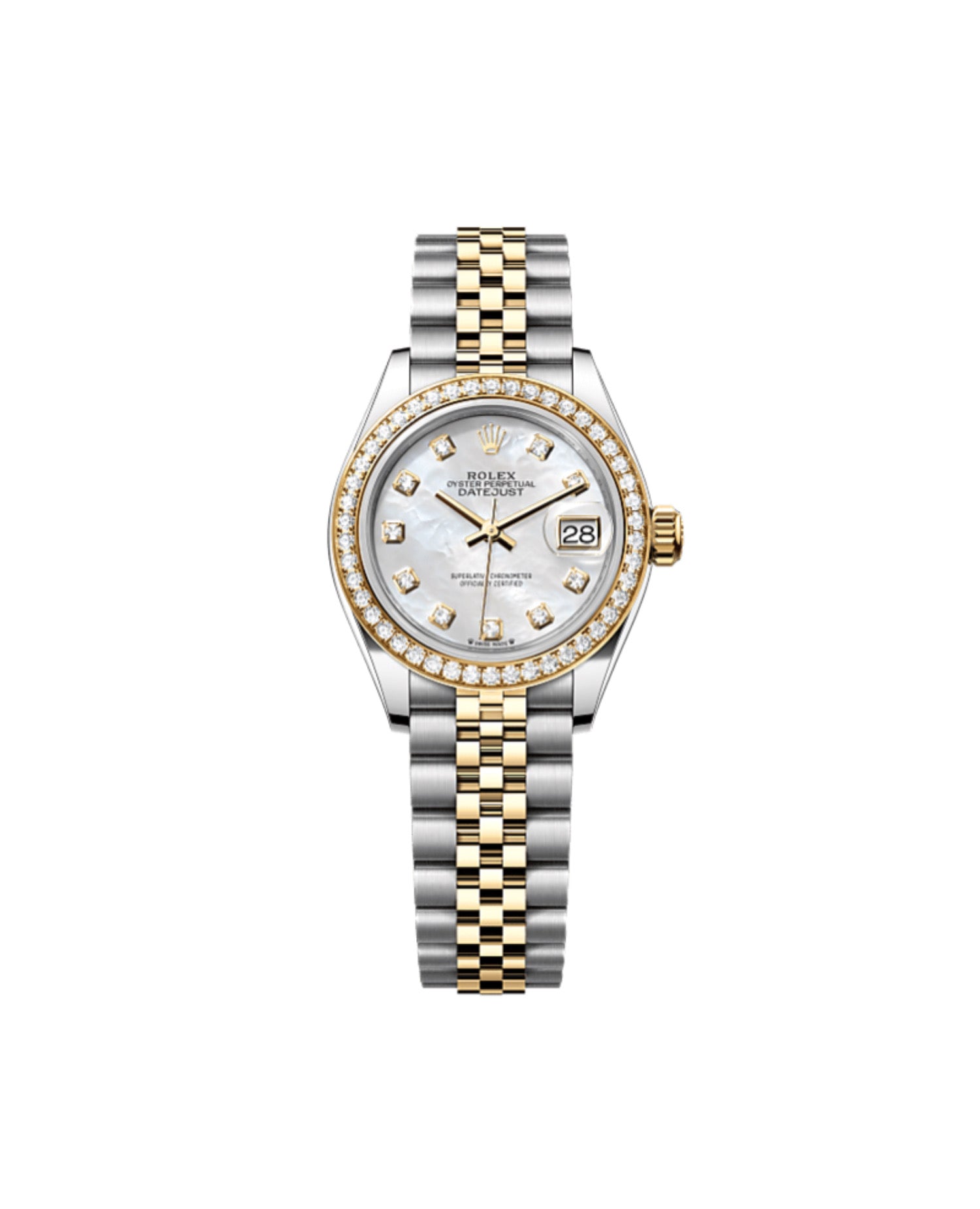 RLX Lady-Datejust Oyster, 28 mm, Oystersteel, yellow gold and, Diamonds, Mother-Of-Pearl
