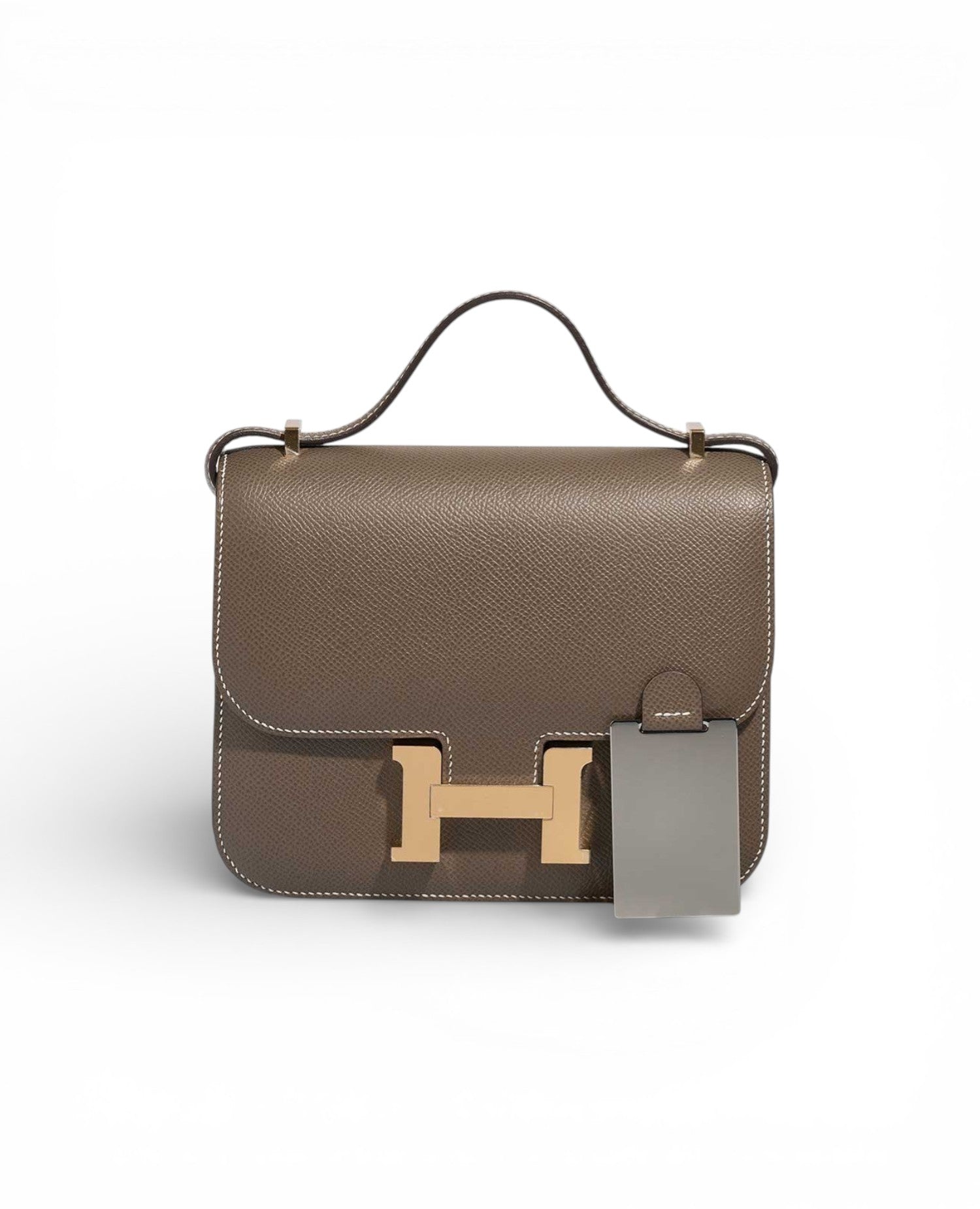 حقيبة هيرمس كونستانس 18 رمادي بني دافئ بإطارات ذهبية