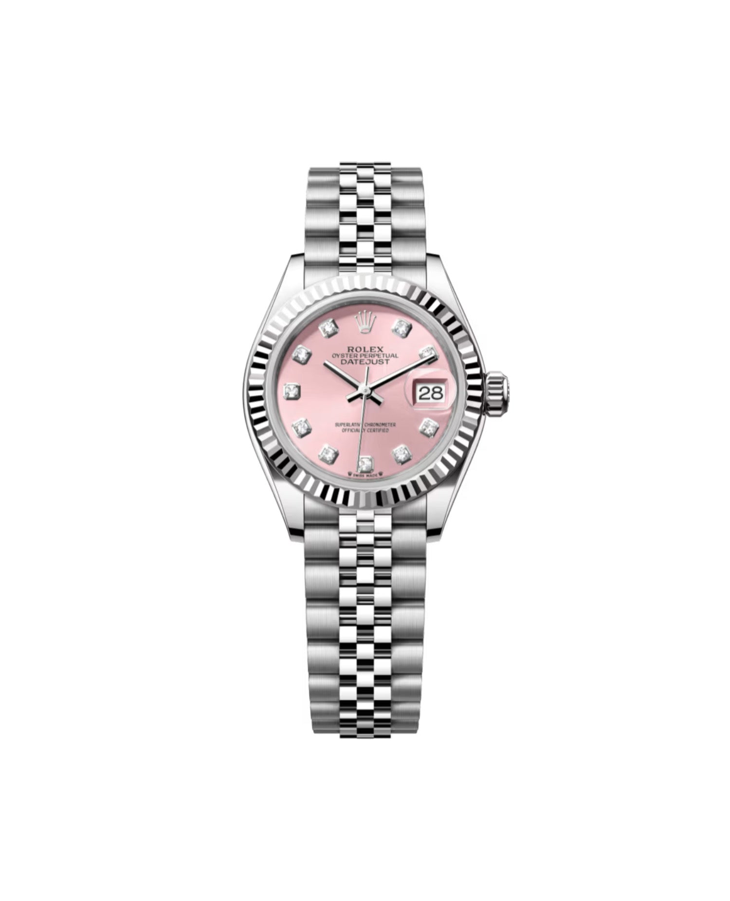 RLX Lady-Datejust Oyster, 28 mm, Oystersteel and white gold, Pink