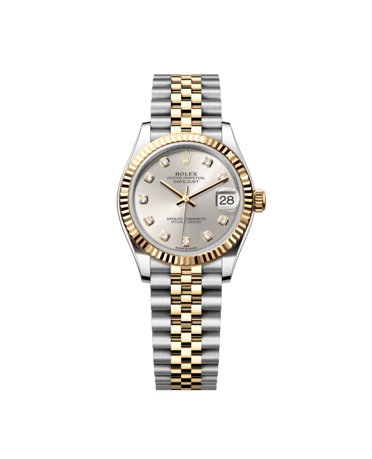 RLX Datejust 31 Oyster, 31 mm, Oystersteel and yellow gold Features a Silver