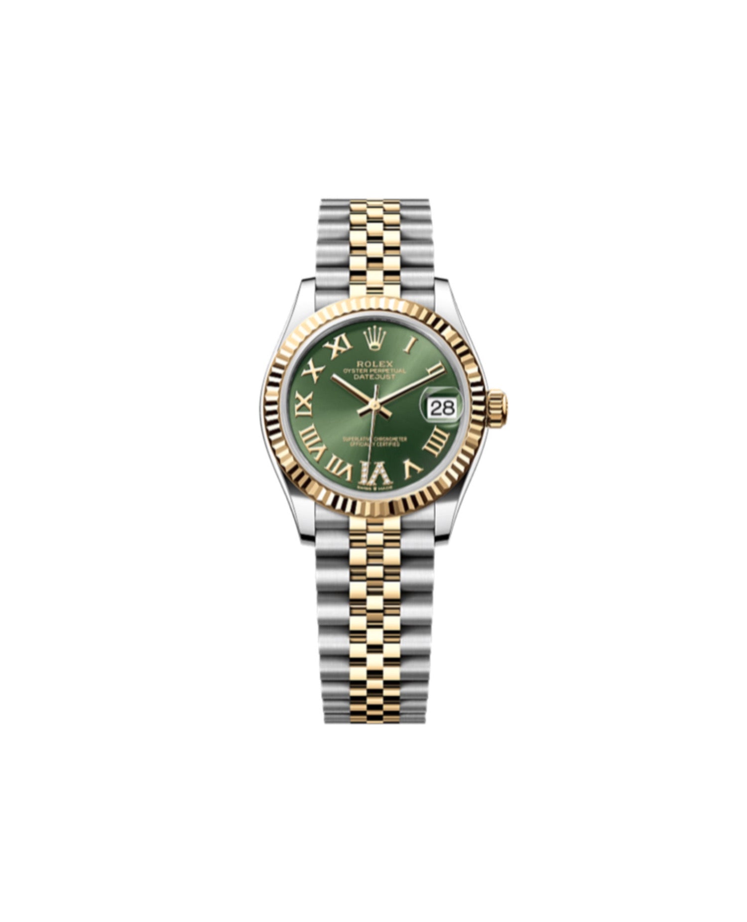 RLX Lady-Datejust Oyster, 28 mm, Oystersteel and yellow gold, Olive-Green