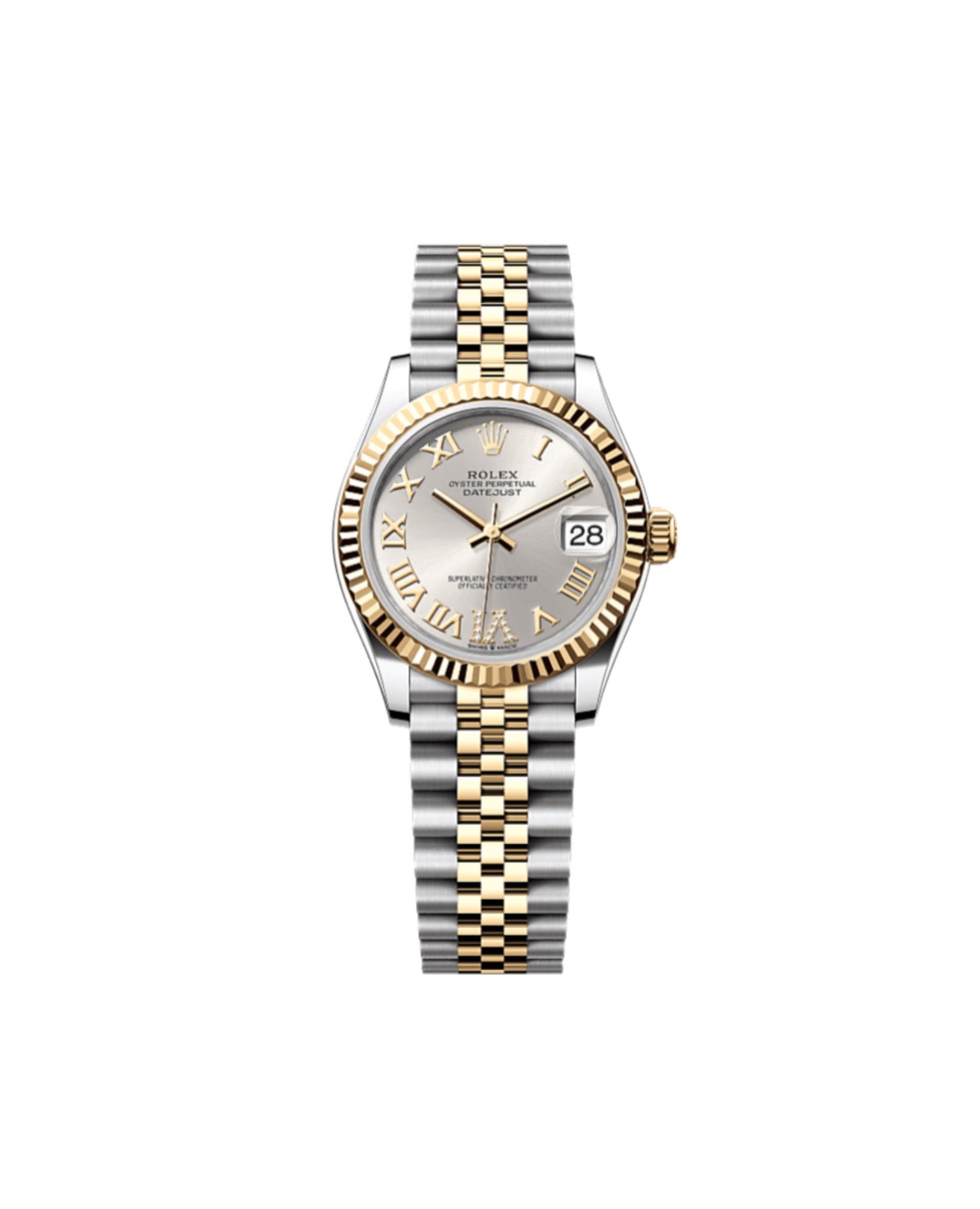 RLX Lady-Datejust Oyster, 28 mm, Oystersteel and yellow gold, Silver Dial