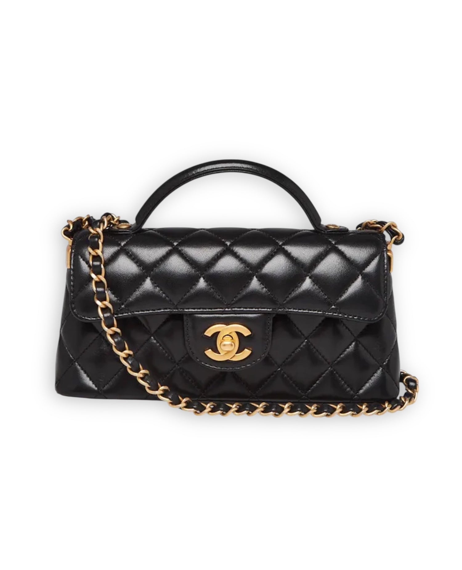 COCO Black Quilted Lambskin Leather Mini Top Handle Flap Bag