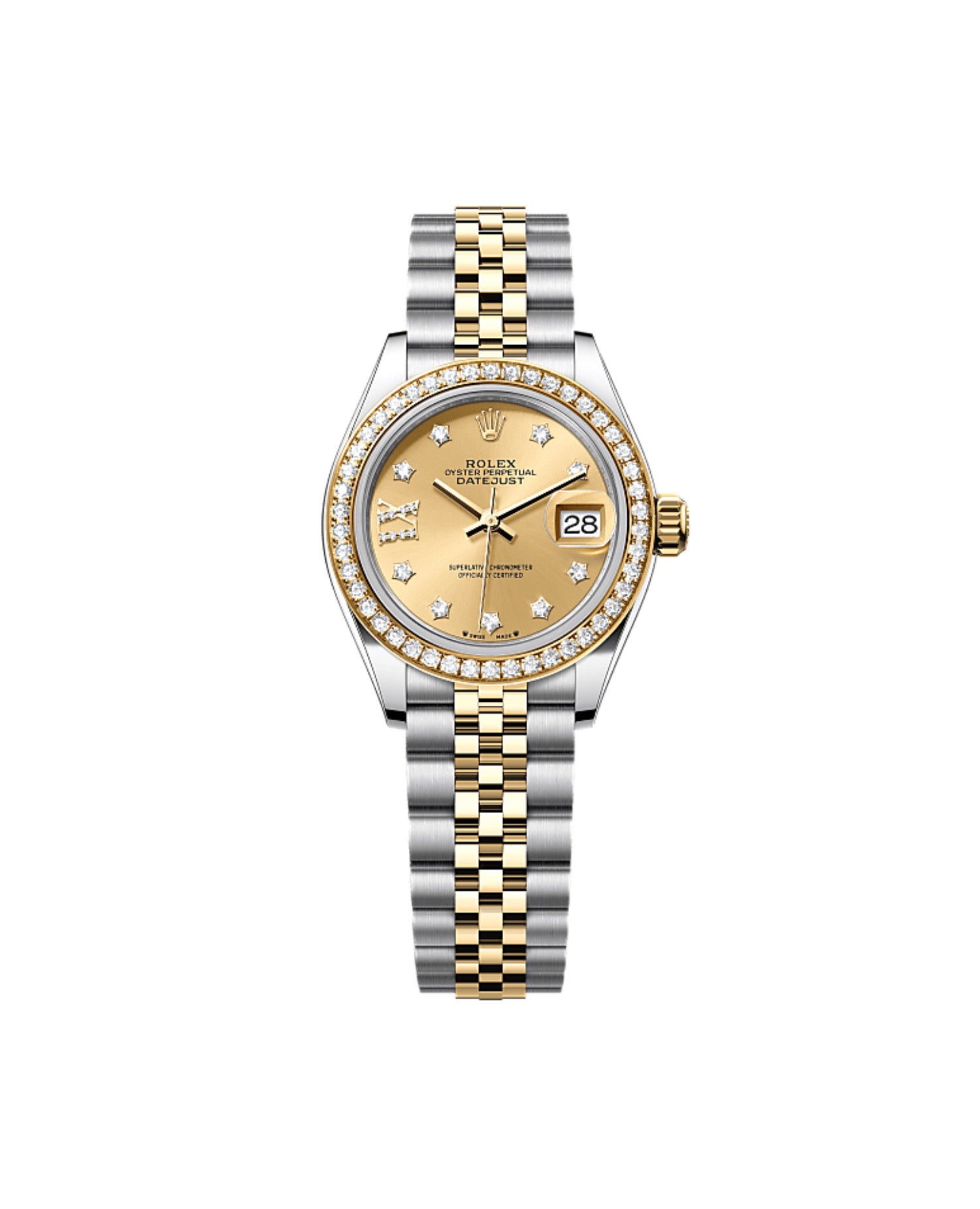 RLX Lady-Datejust Oyster, 28 mm, Oystersteel, yellow gold and diamonds